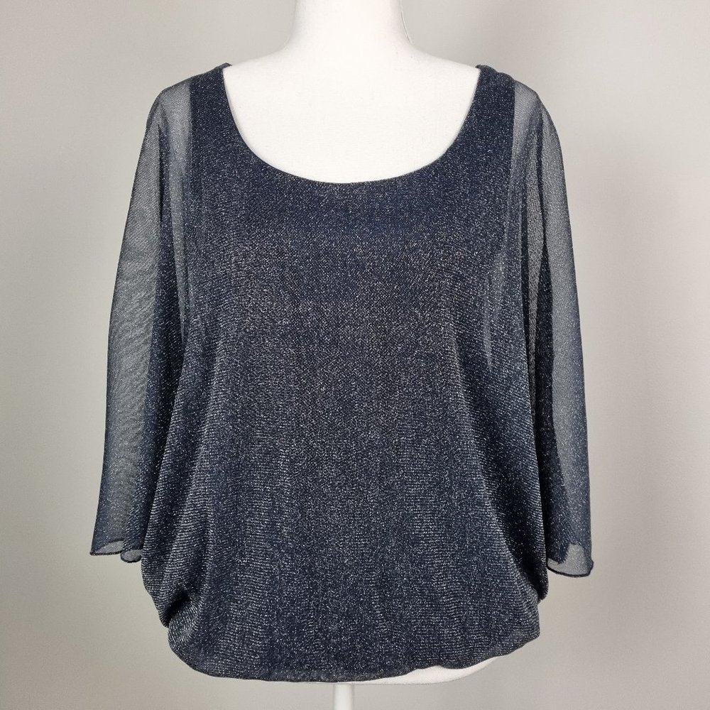 Dorothy Perkins Navy Sparkle Bubble Hem Blouse Size 12